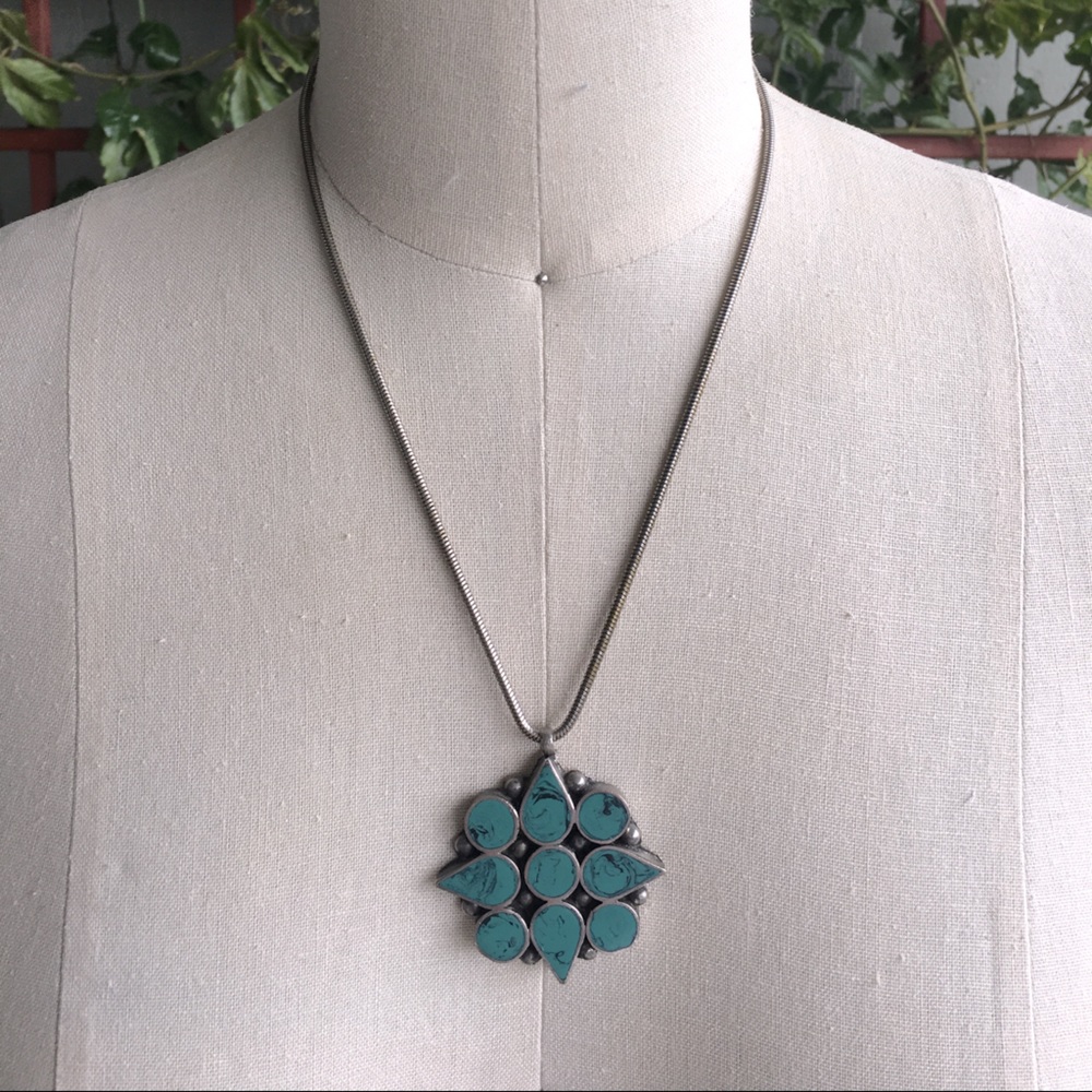 Faux Jade and Silver Pendant.